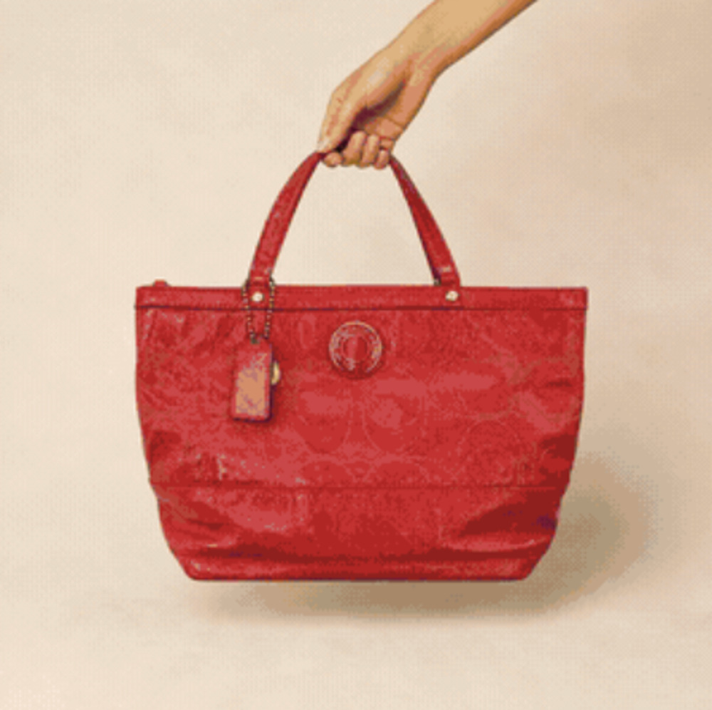 COACH SigSignature Stitched Patent Leather Tote in Tangerine L1295-F19198
